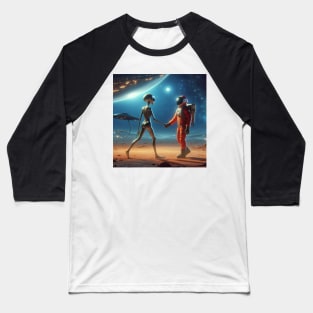 Beyond Boundaries: A Profound Encounter of a Human Shaking Hands with an Extraterrestrial Being Baseball T-Shirt